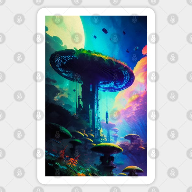 Abstract Another World Mushroom Citadel Sticker by Voodoo Production